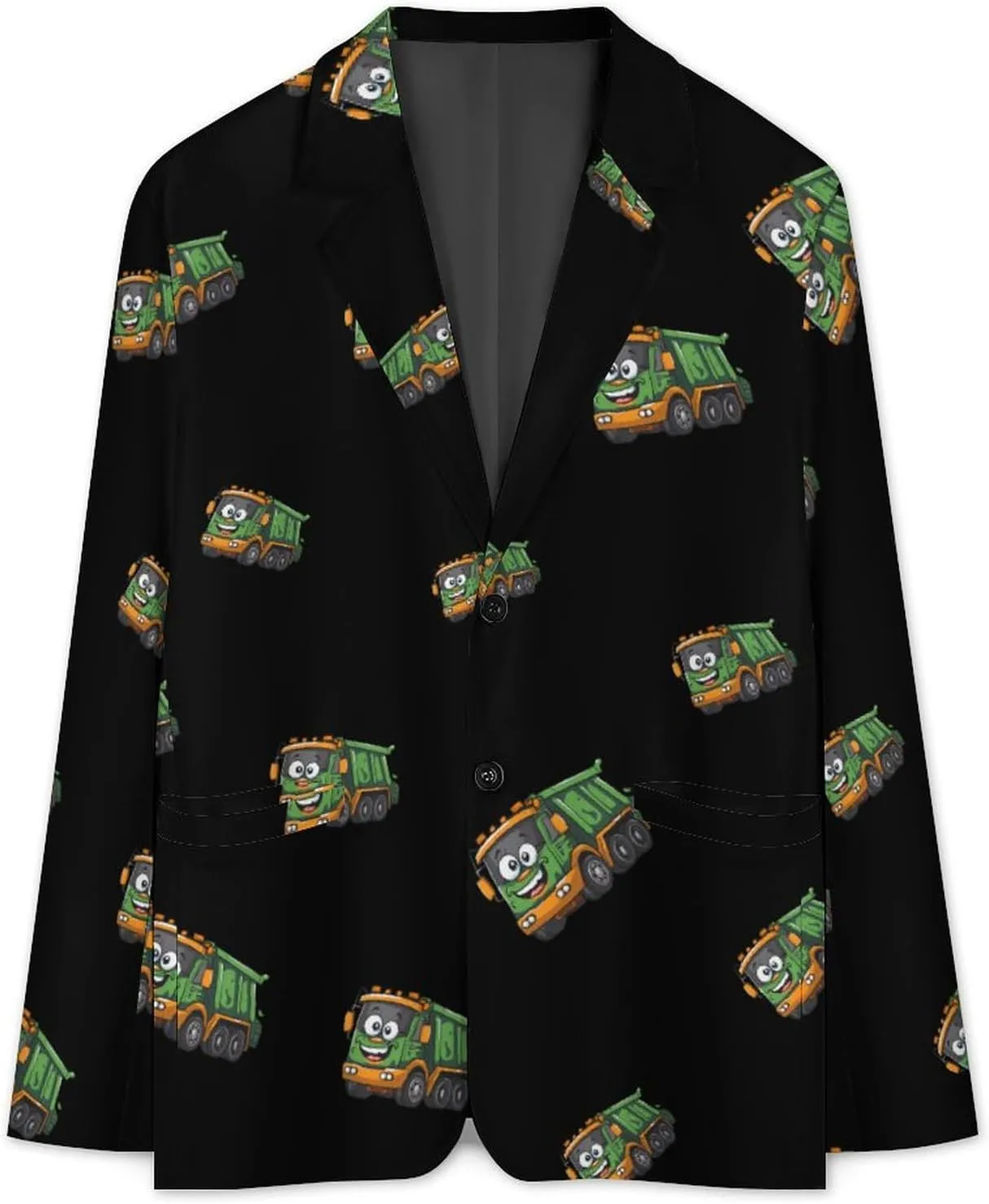 Garbage Truck Printed Men's Classic Fit Suits Funny Casual Stylish Two Button Blazer