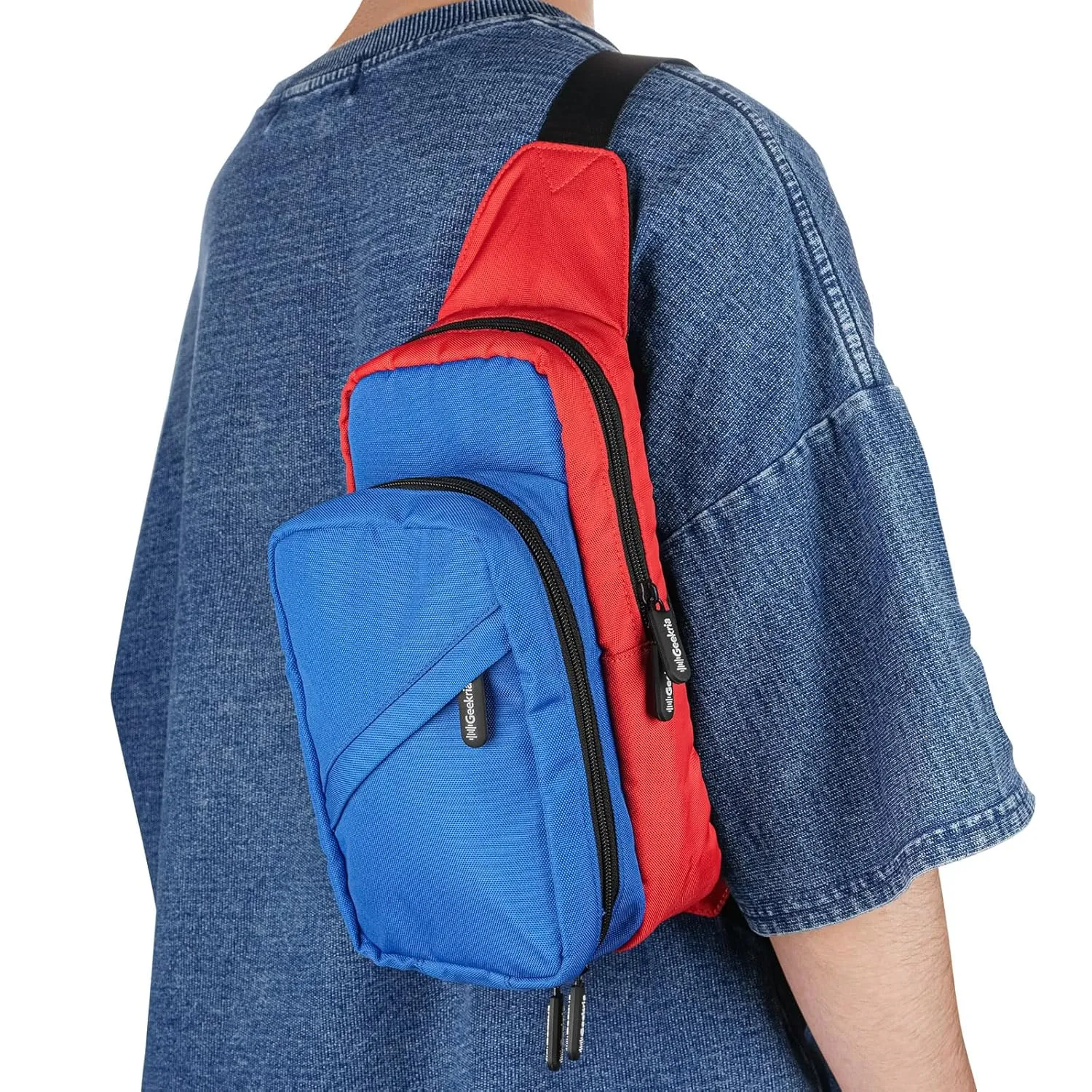 Geekria Travel Carrying Bag Compatible with Nintendo Switch/Lite/OLED Console, Dock, Joy-Con Grip & Switch Accessories, Crossbody Backpack Shoulder Bag with Game Card Storage (Red Blue)