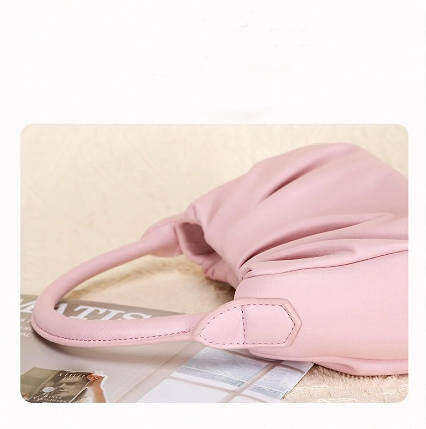 Genuine Leather Clutch Purse for Women,Soft Pleated cloud shoulder bag,vegan clutch crossbody bag with thin chain,handbag.