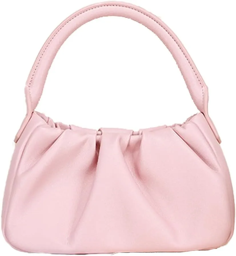 Genuine Leather Clutch Purse for Women,Soft Pleated cloud shoulder bag,vegan clutch crossbody bag with thin chain,handbag.