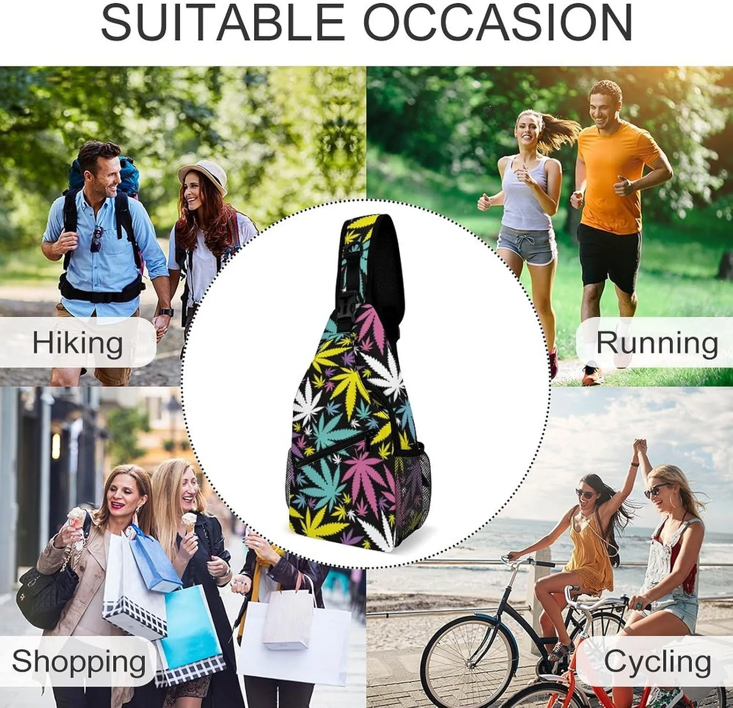 Glowing Cannabis Leaves Versatile And Convenient Multipurpose Crossbody Bag - Perfect for Travel And Hiking