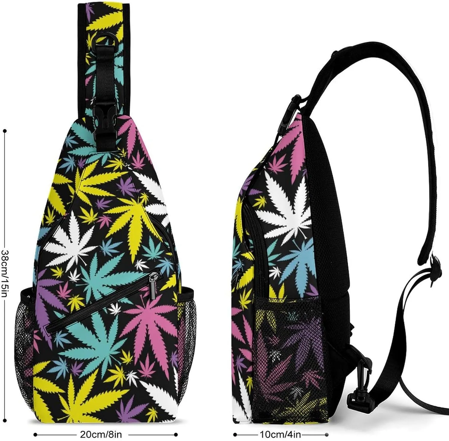 Glowing Cannabis Leaves Versatile And Convenient Multipurpose Crossbody Bag - Perfect for Travel And Hiking