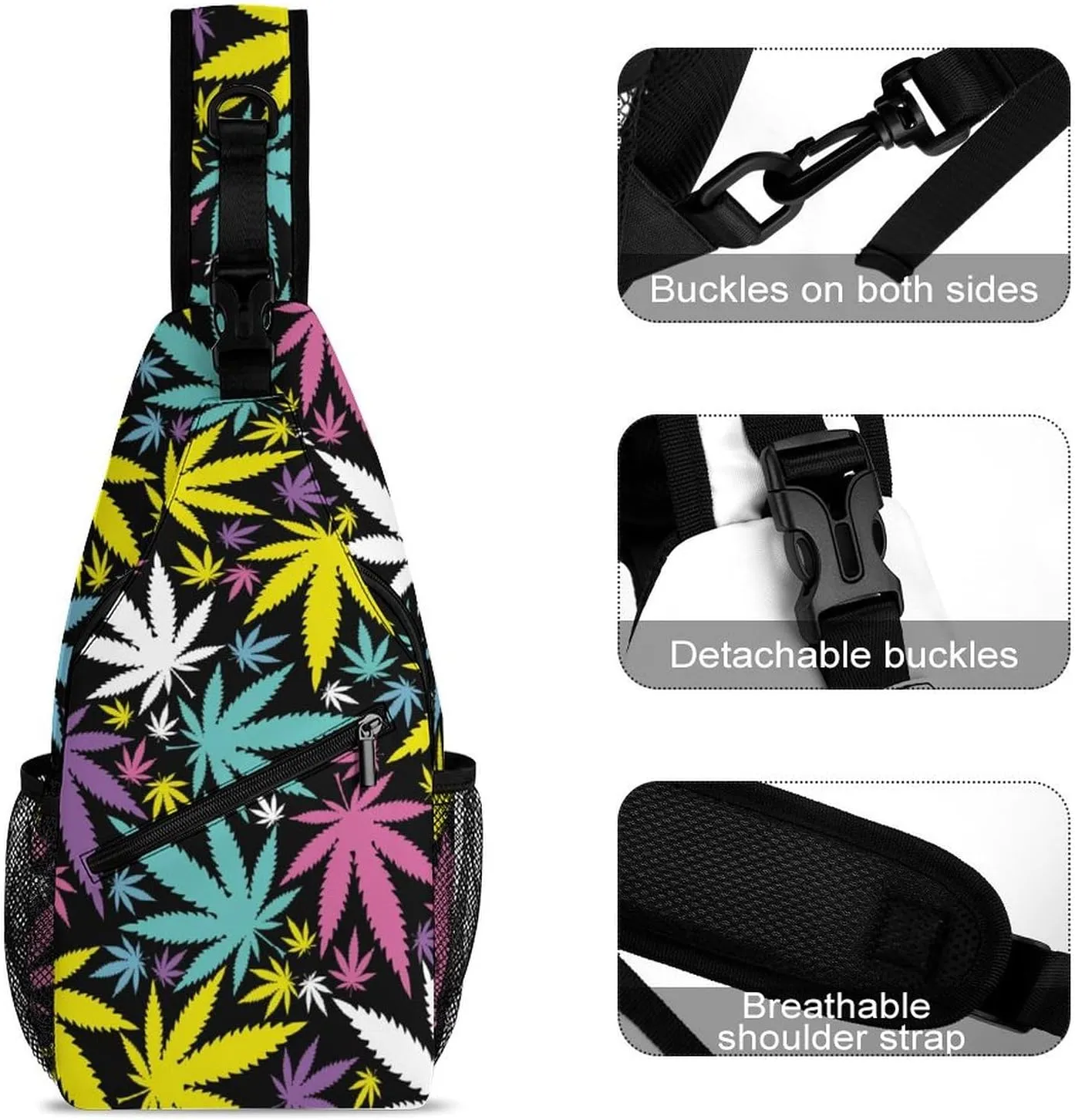 Glowing Cannabis Leaves Versatile And Convenient Multipurpose Crossbody Bag - Perfect for Travel And Hiking
