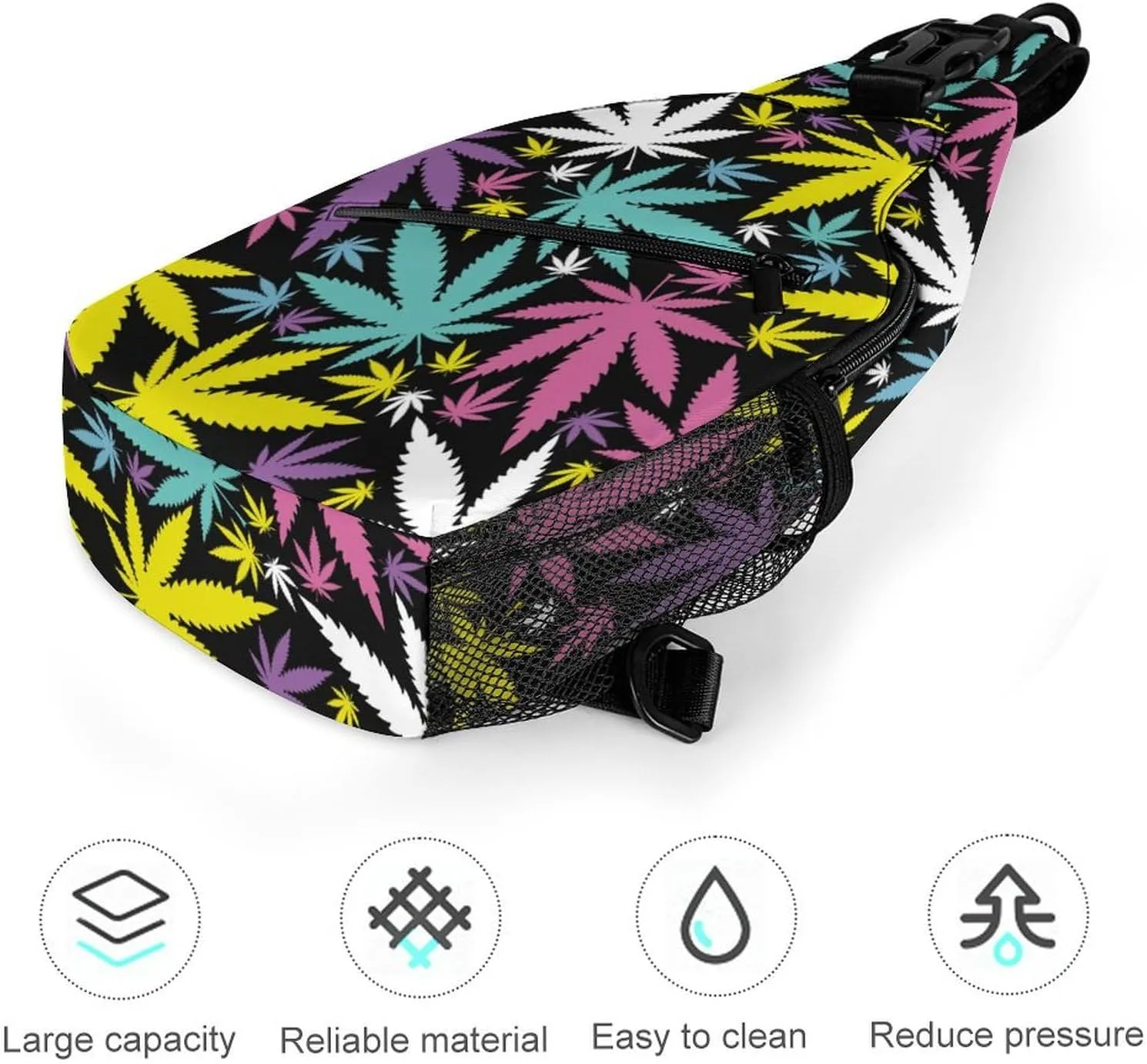 Glowing Cannabis Leaves Versatile And Convenient Multipurpose Crossbody Bag - Perfect for Travel And Hiking