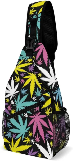 Glowing Cannabis Leaves Versatile And Convenient Multipurpose Crossbody Bag - Perfect for Travel And Hiking