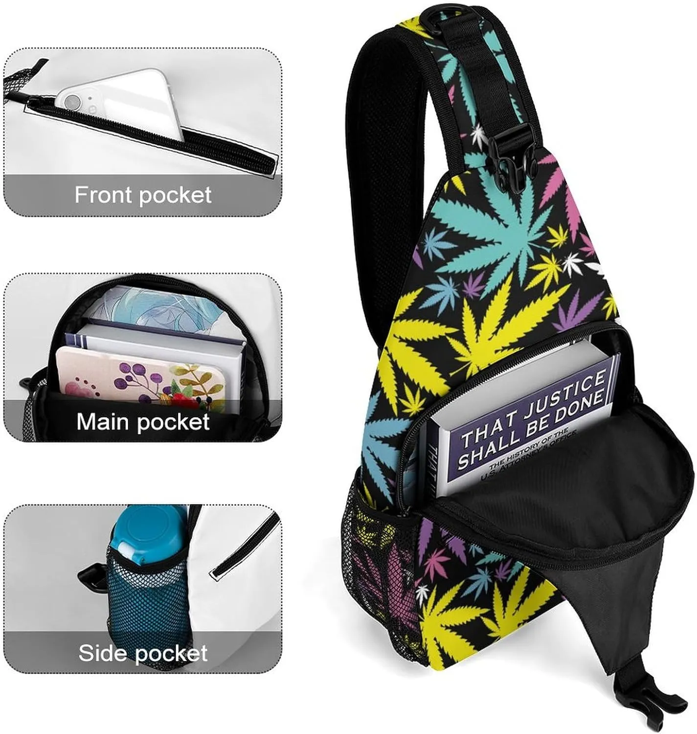 Glowing Cannabis Leaves Versatile And Convenient Multipurpose Crossbody Bag - Perfect for Travel And Hiking