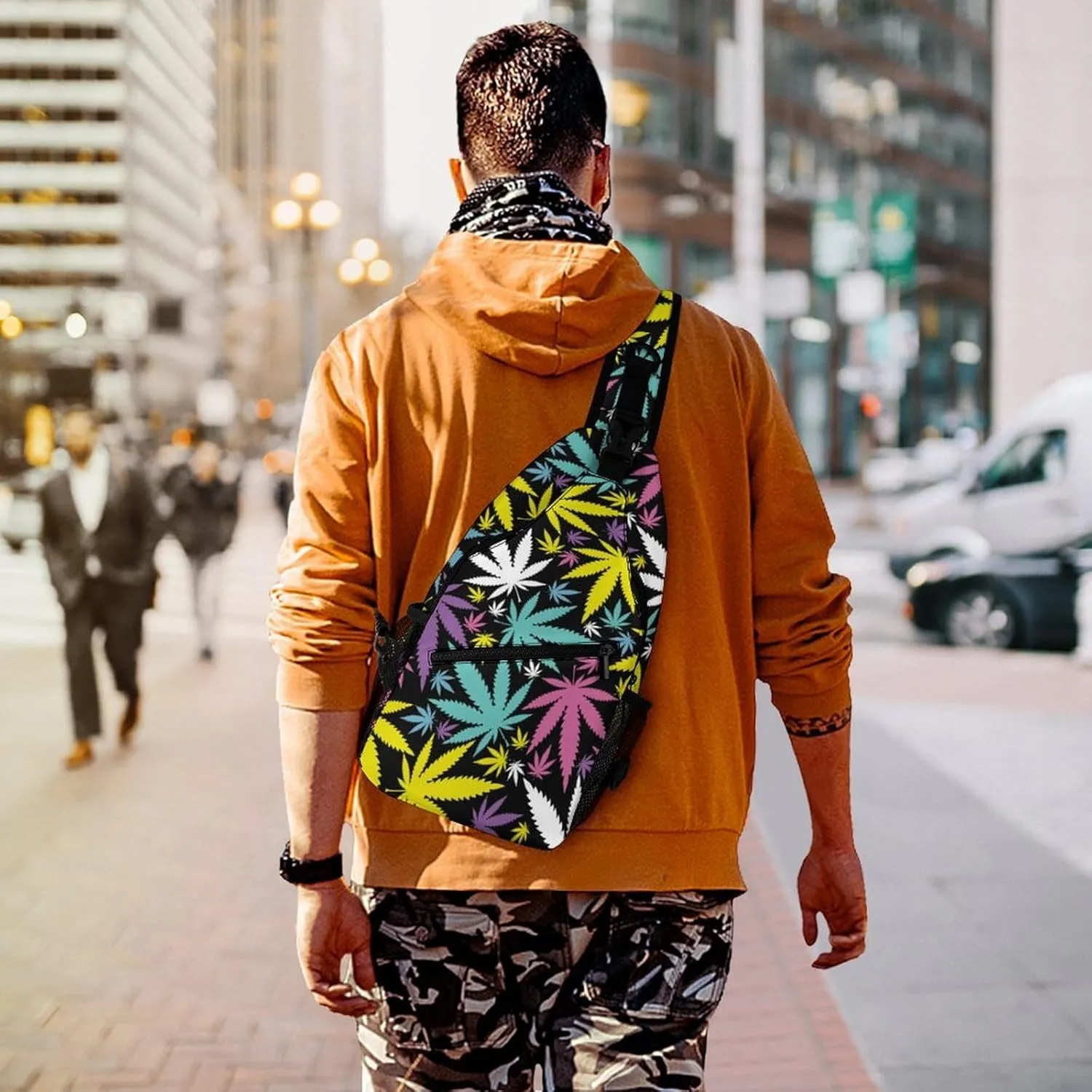 Glowing Cannabis Leaves Versatile And Convenient Multipurpose Crossbody Bag - Perfect for Travel And Hiking