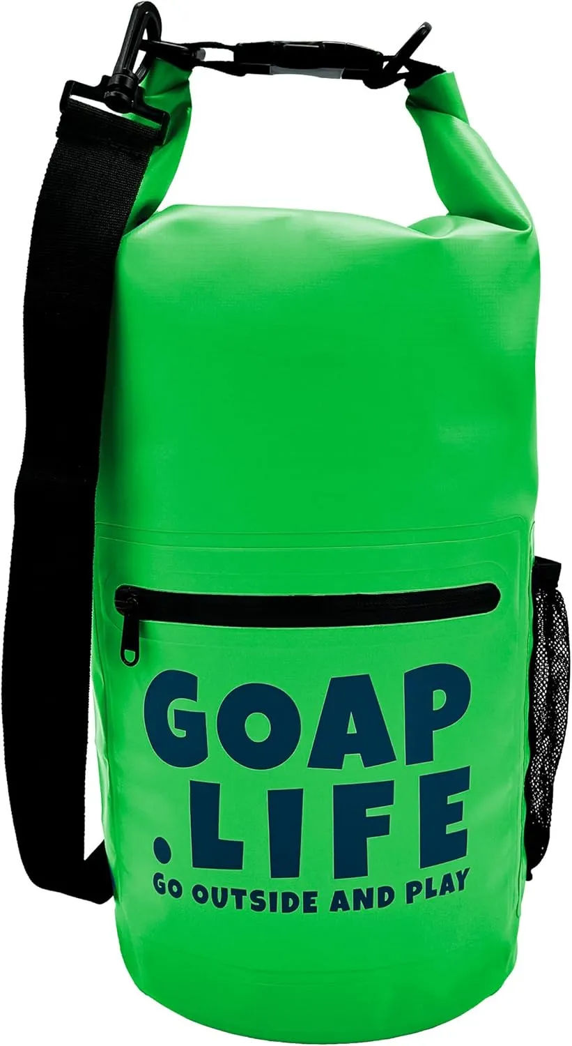 GOAP 10L Waterproof Dry Bag for Beach, Fishing, Camping, and Hiking - Rolltop Design with Crossbody Strap, Water Bottle Pocket, and Zipper Pocket