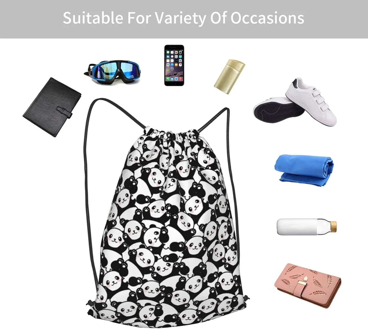 Gocerktr Cute Panda Waterproof Drawstring Backpack for Women Men string bag Lightweight Gym Sackpack Beach Hiking Yoga Travel
