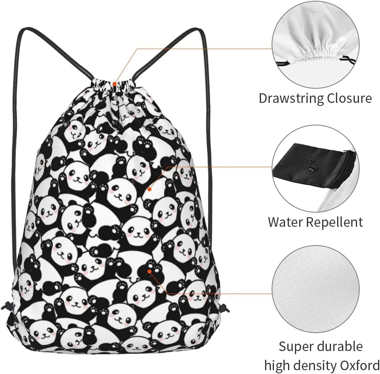 Gocerktr Cute Panda Waterproof Drawstring Backpack for Women Men string bag Lightweight Gym Sackpack Beach Hiking Yoga Travel