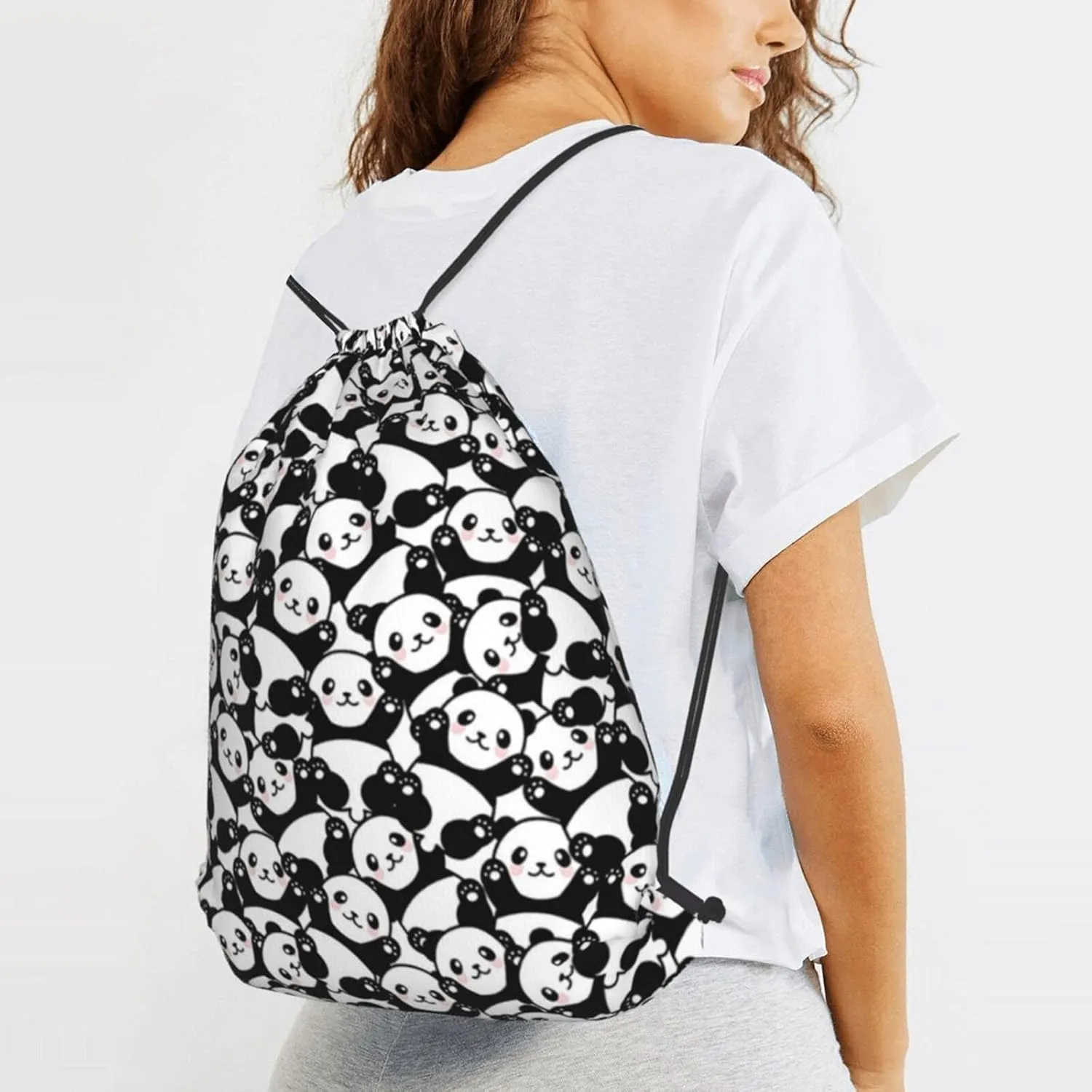 Gocerktr Cute Panda Waterproof Drawstring Backpack for Women Men string bag Lightweight Gym Sackpack Beach Hiking Yoga Travel