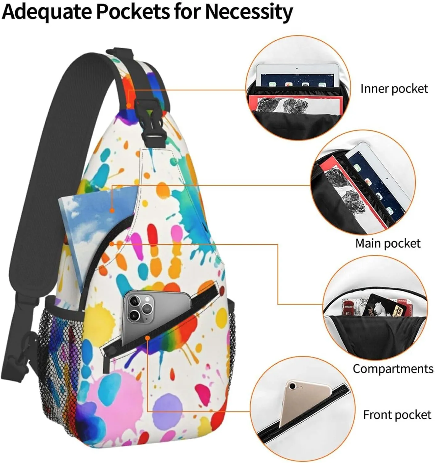 Gold Handprint Starry Sky Crossbody Bags Cross Chest Bag Adjustable Sling Backpack for Women Men