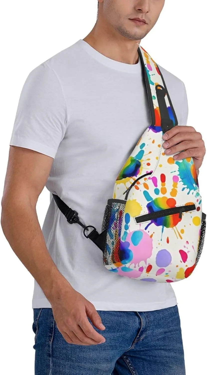 Gold Handprint Starry Sky Crossbody Bags Cross Chest Bag Adjustable Sling Backpack for Women Men