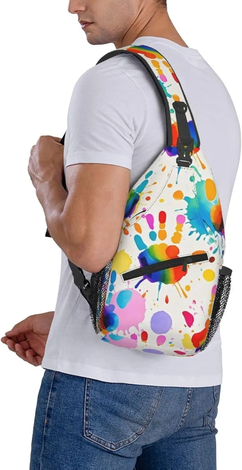Gold Handprint Starry Sky Crossbody Bags Cross Chest Bag Adjustable Sling Backpack for Women Men