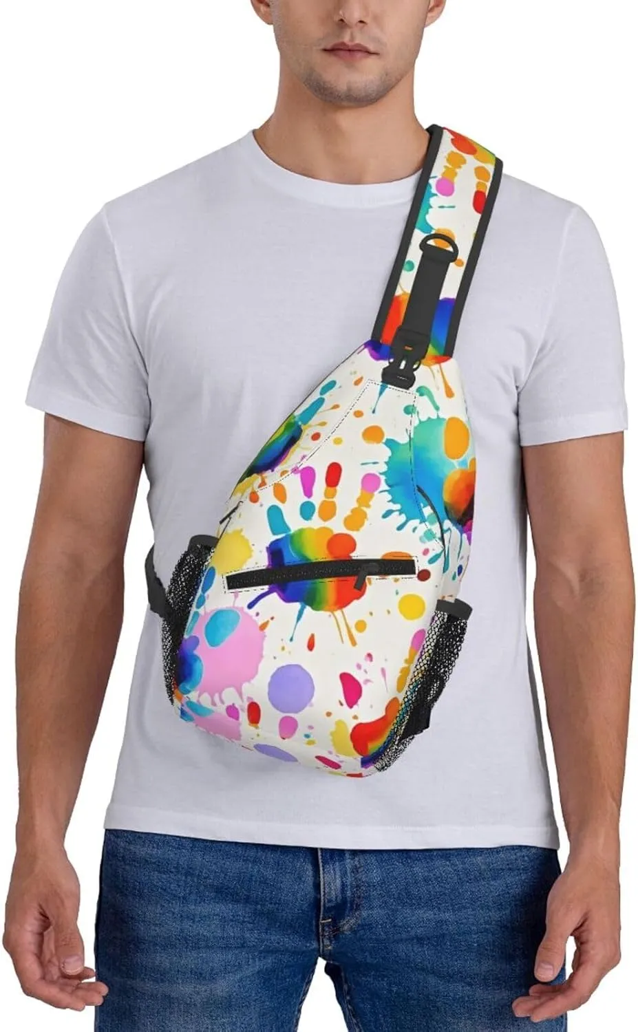 Gold Handprint Starry Sky Crossbody Bags Cross Chest Bag Adjustable Sling Backpack for Women Men