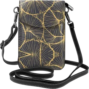 Golden Leaf Printed Women's Crossbody Phone Bag - Perfect for Travel and Shopping