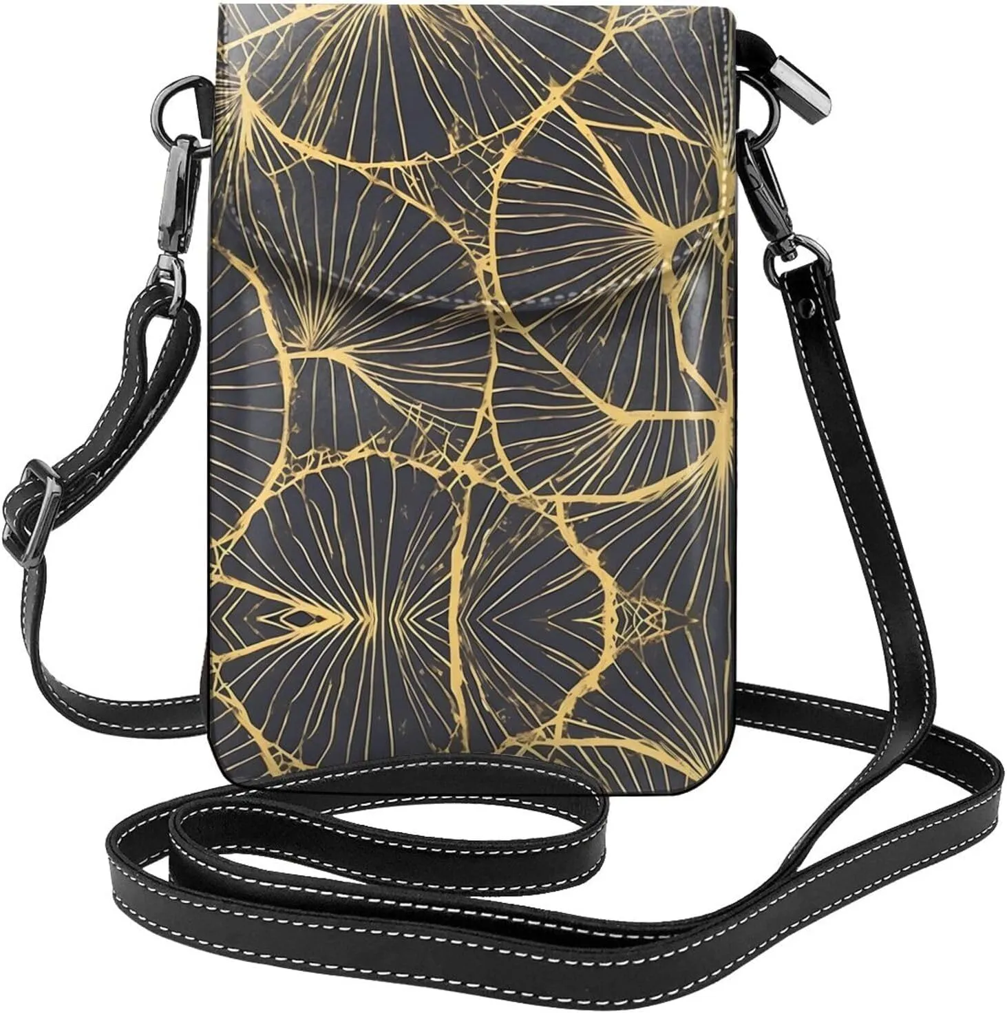 Golden Leaf Printed Women's Crossbody Phone Bag - Perfect for Travel and Shopping