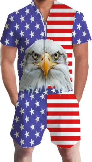 Goodstoworld Male Hawaiian Romper Fashion Zipper Slim Fit Jumpsuit with Pocket S-XXL