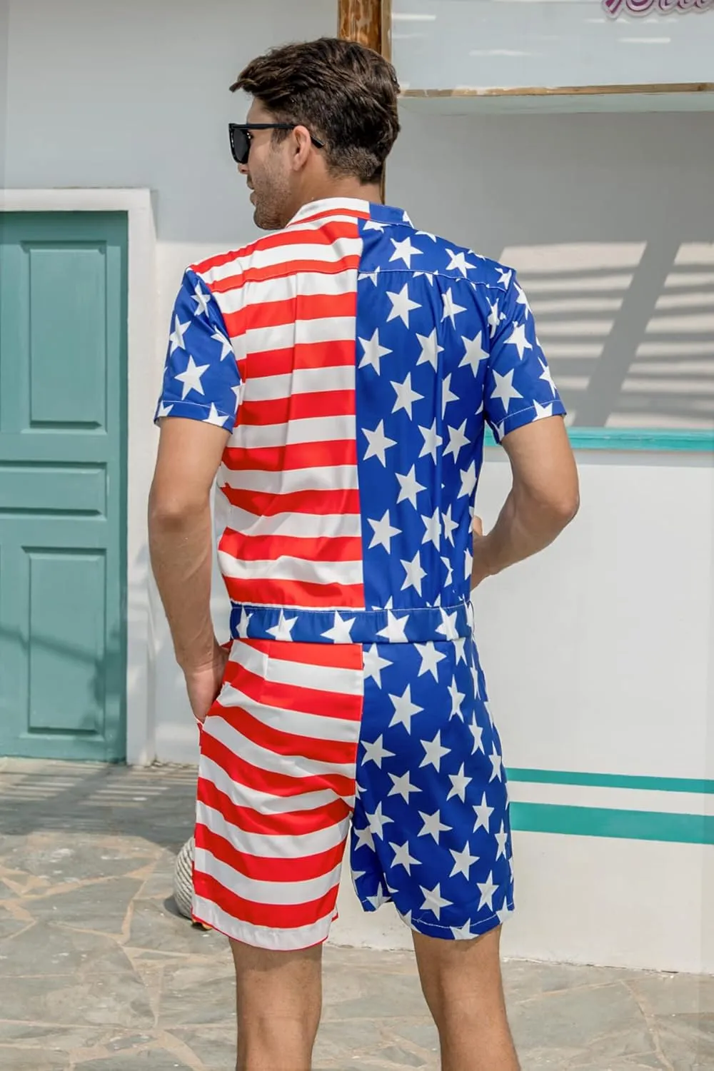 Goodstoworld Male Hawaiian Romper Fashion Zipper Slim Fit Jumpsuit with Pocket S-XXL