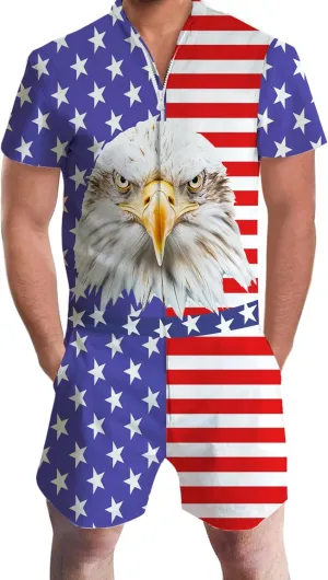 Goodstoworld Male Hawaiian Romper Fashion Zipper Slim Fit Jumpsuit with Pocket S-XXL
