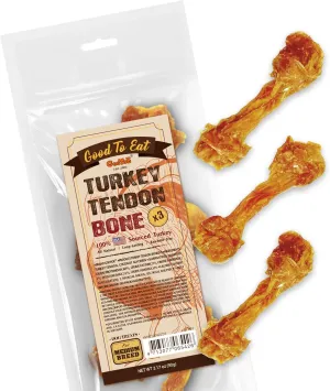 Gootoe Turkey Tendon Dog Treats, Turkey Tendon Bone (M) 3.17 oz, 100% USA-Sourced, Natural Snack, Premium Training Chews, Hypoallergenic, Reseal Value Bags, Sizes for Small Medium & Large Dogs