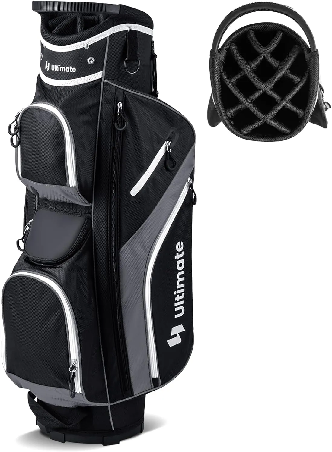 Goplus Golf Cart Bag with 14-Way Top Dividers, 9 Zippered Pockets, Cooler Bag, Rain Hood, Shoulder Strap, Carry Handle, Lightweight Golf Club Bags for Men Women
