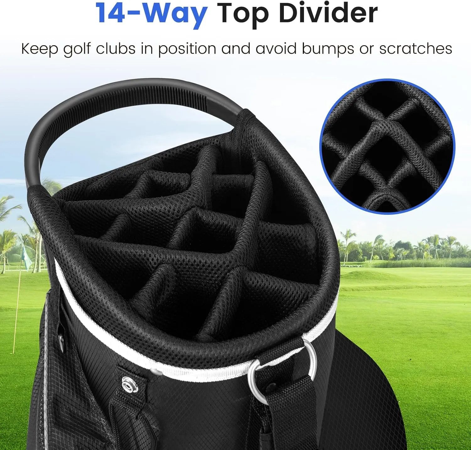 Goplus Golf Cart Bag with 14-Way Top Dividers, 9 Zippered Pockets, Cooler Bag, Rain Hood, Shoulder Strap, Carry Handle, Lightweight Golf Club Bags for Men Women
