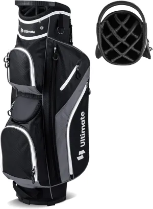 Goplus Golf Cart Bag with 14-Way Top Dividers, 9 Zippered Pockets, Cooler Bag, Rain Hood, Shoulder Strap, Carry Handle, Lightweight Golf Club Bags for Men Women