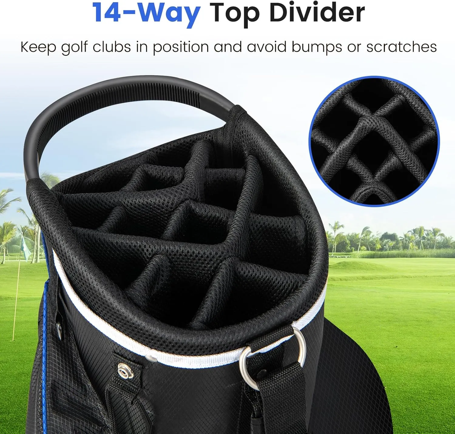 Goplus Golf Cart Bag with 14-Way Top Dividers, 9 Zippered Pockets, Cooler Bag, Rain Hood, Shoulder Strap, Carry Handle, Lightweight Golf Club Bags for Men Women