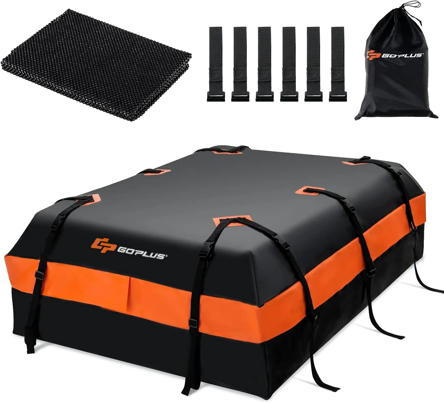 Goplus Rooftop Cargo Carrier, 21 Cubic Feet 100% Waterproof Soft Car Roof Bag for All Vehicles with/Without Rack, Includes Anti-Slip Mat, 10 Reinforced Straps, 6 Door Hooks, Storage Bag