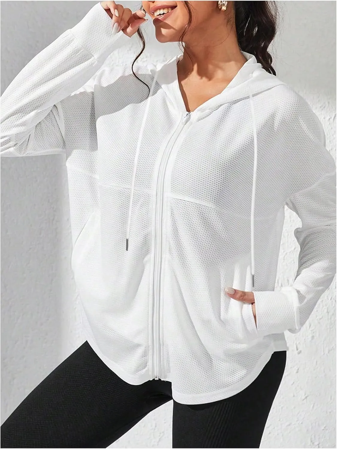 GORGLITTER Women's Zip Up Athletic Hoodies Fishnet Gym Jacket Mesh Lightweight Workout Track Jackets