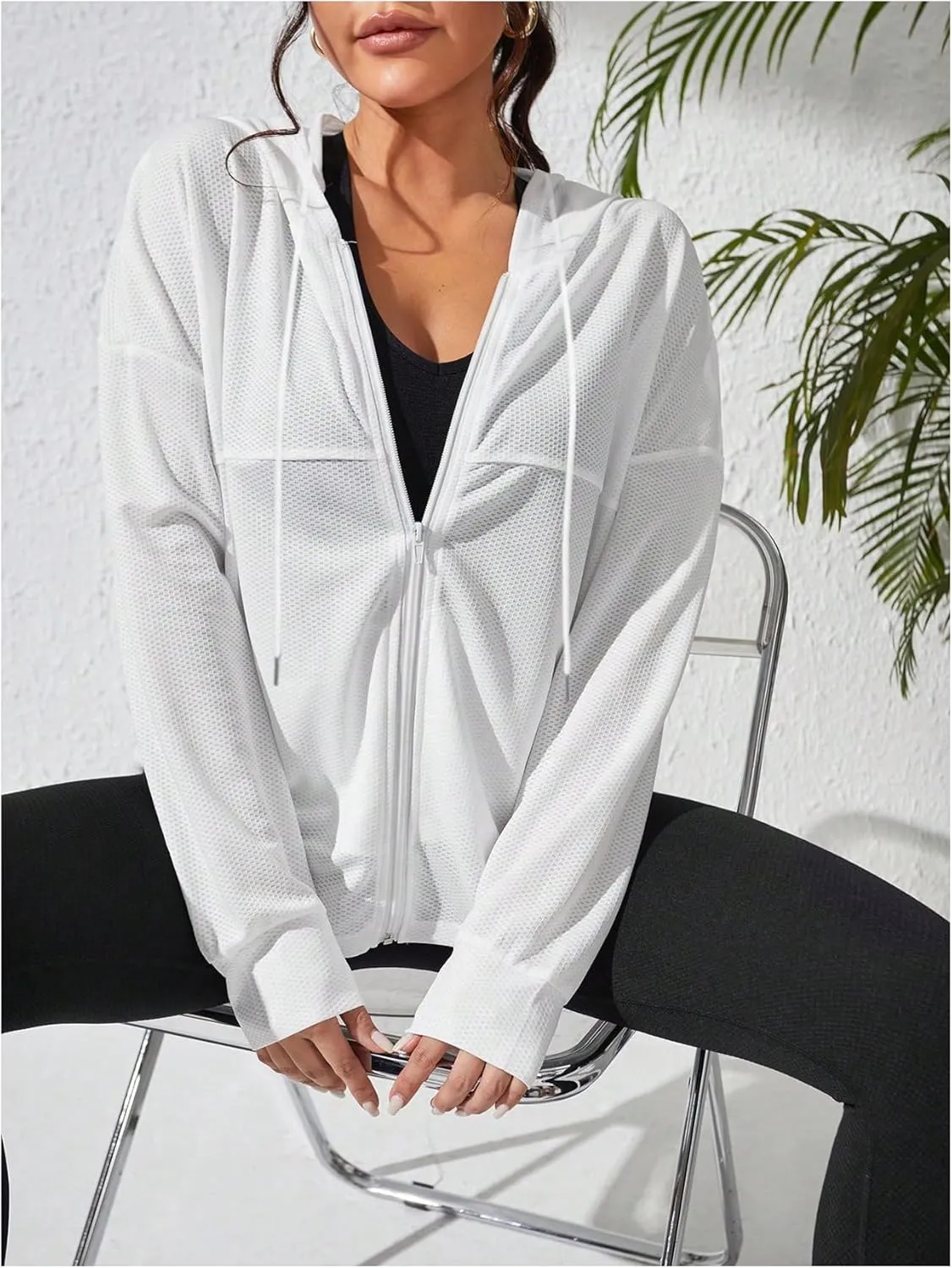 GORGLITTER Women's Zip Up Athletic Hoodies Fishnet Gym Jacket Mesh Lightweight Workout Track Jackets