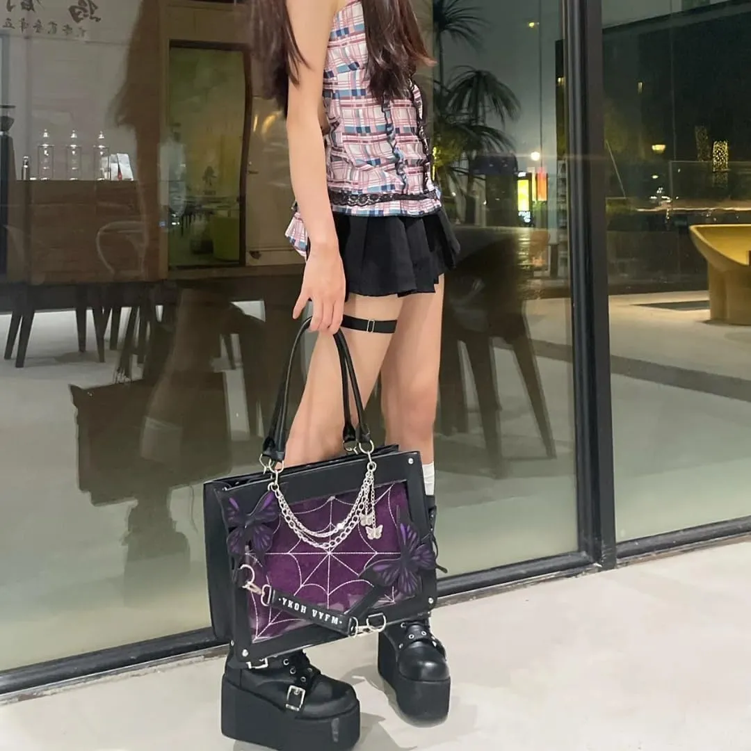 Gothic Emo Bag Grunge Purse Y2k Shoulder Bag Butterfly Sling Bag Spider Bag Pu Leather Lolita Crossbody Bag for Women