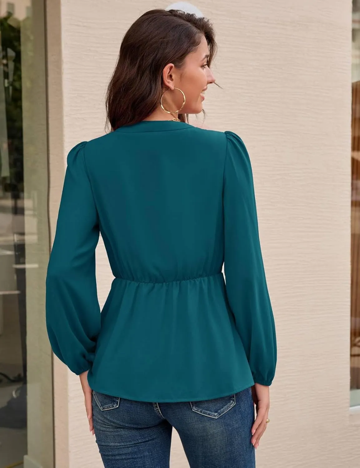 GRACE KARIN 2024 Women's Elegant Peplum Tops V Neck Tie Front Long Sleeve Shirts Tops Blouse