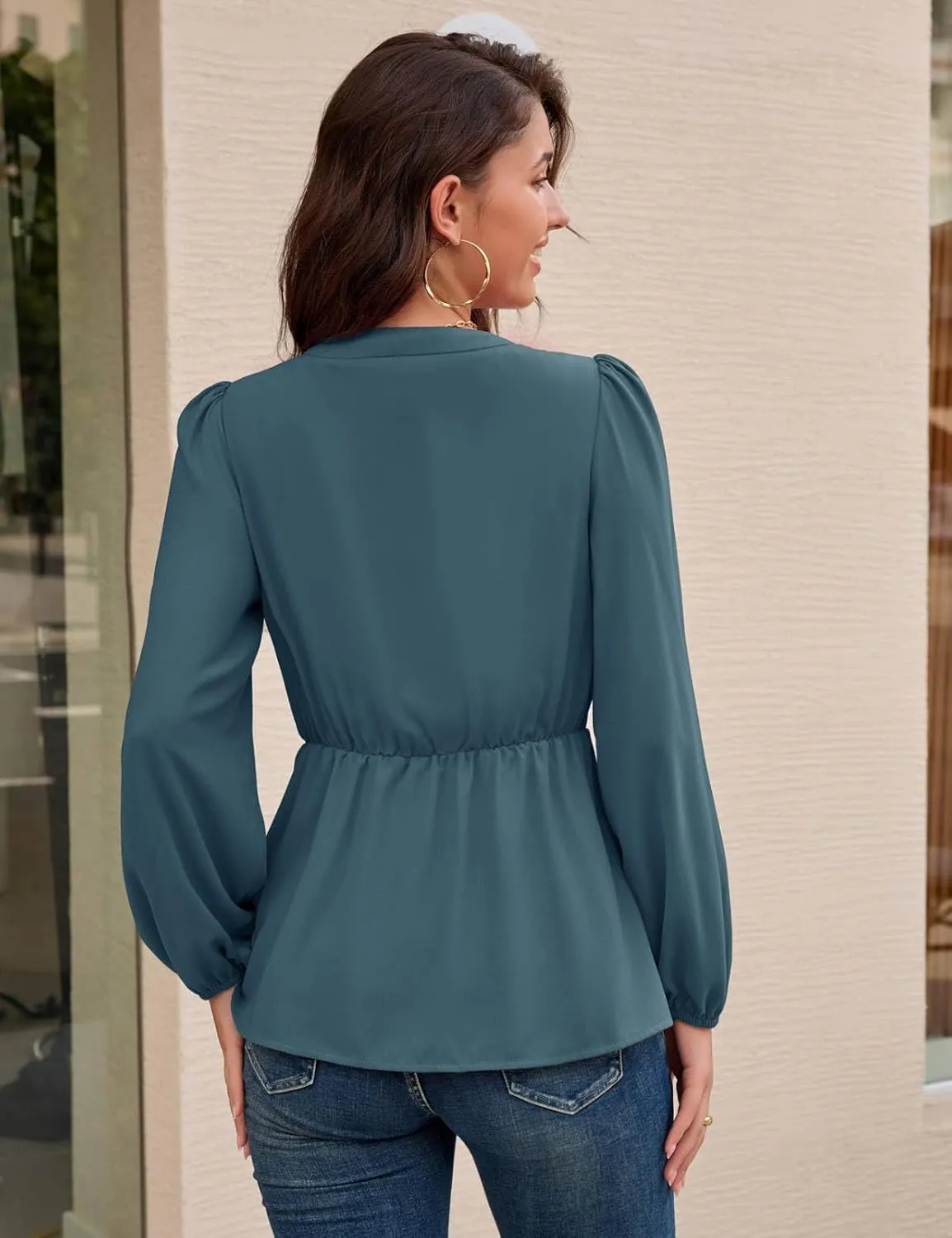 GRACE KARIN 2024 Women's Elegant Peplum Tops V Neck Tie Front Long Sleeve Shirts Tops Blouse