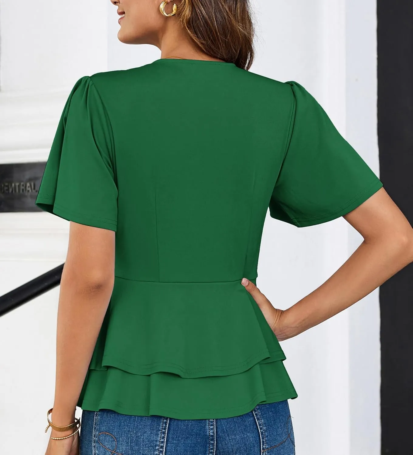 GRACE KARIN 2025 Women's Business Casual Outfits Peplum Tops Dressy Summer Short Sleeve V Neck Wrap Work Blouse Shirts