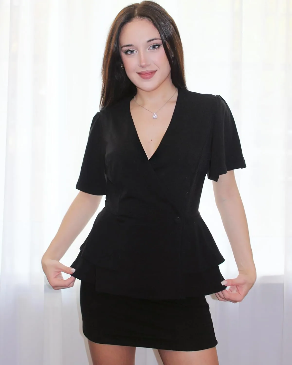 GRACE KARIN 2025 Women's Business Casual Outfits Peplum Tops Dressy Summer Short Sleeve V Neck Wrap Work Blouse Shirts