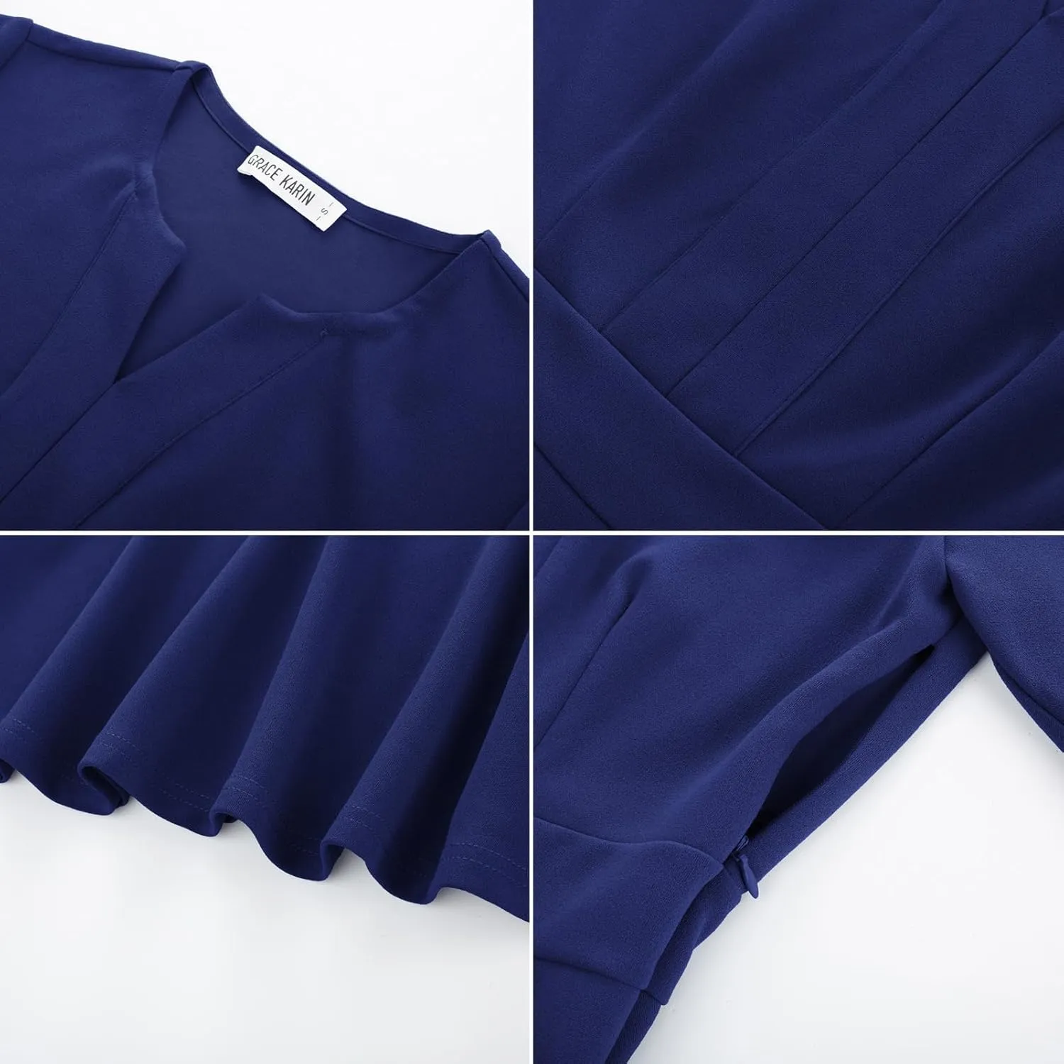 GRACE KARIN 2025 Women's Elegant V Neck Peplum Tops Short Bell Sleeve Chiffon Shirts Tops Blouse