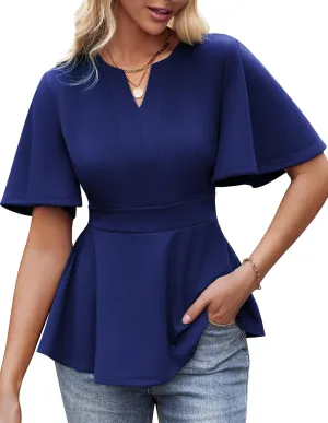 GRACE KARIN 2025 Women's Elegant V Neck Peplum Tops Short Bell Sleeve Chiffon Shirts Tops Blouse