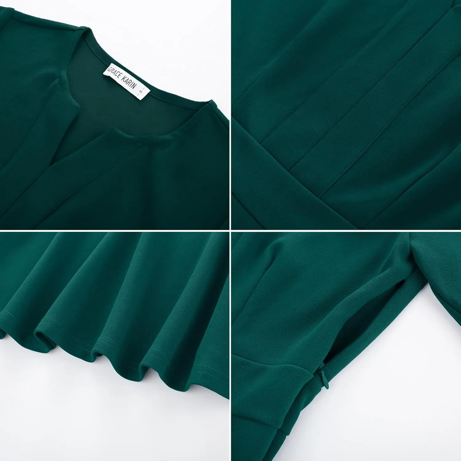 GRACE KARIN 2025 Women's Elegant V Neck Peplum Tops Short Bell Sleeve Chiffon Shirts Tops Blouse