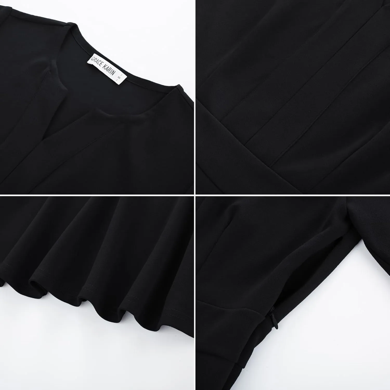GRACE KARIN 2025 Women's Elegant V Neck Peplum Tops Short Bell Sleeve Chiffon Shirts Tops Blouse