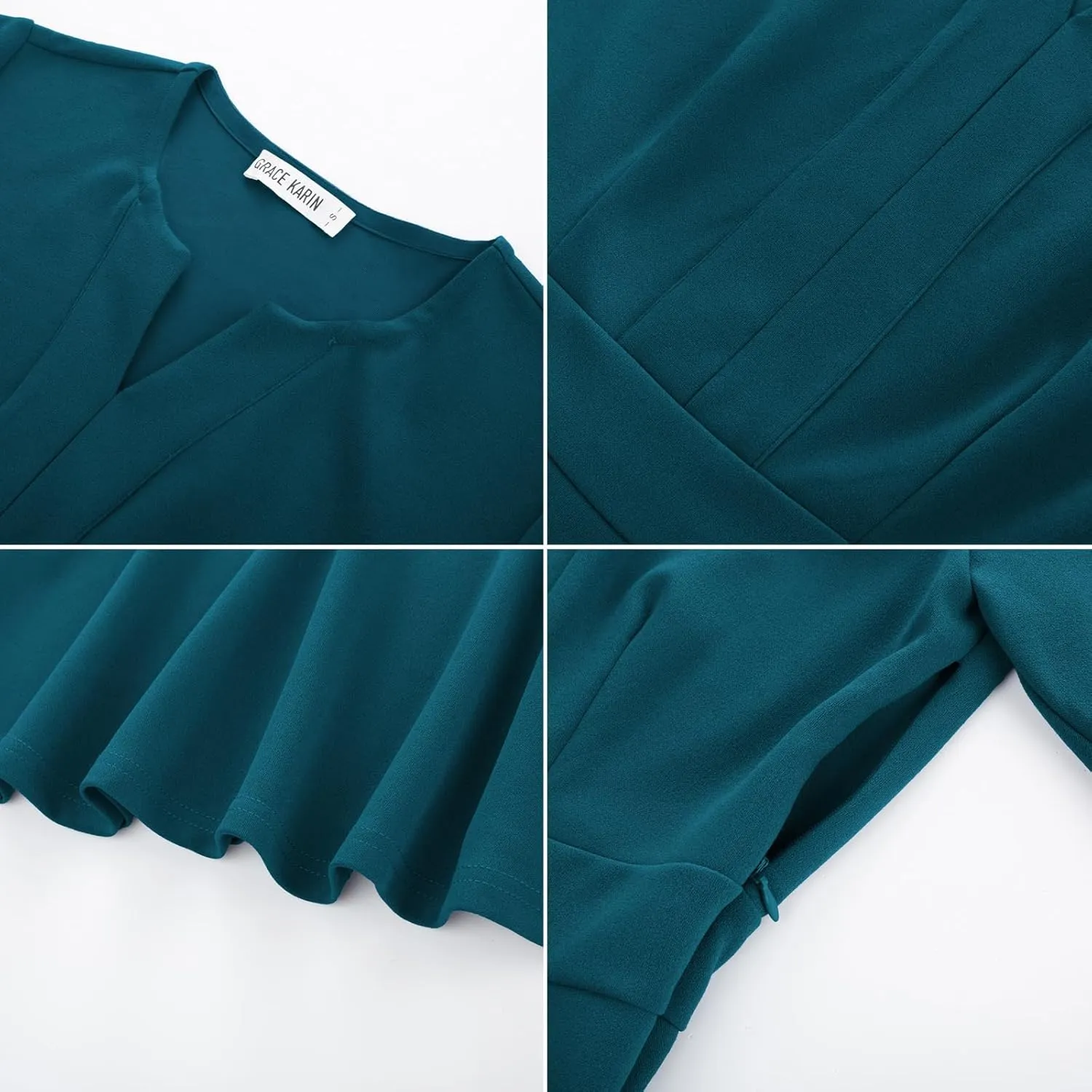 GRACE KARIN 2025 Women's Elegant V Neck Peplum Tops Short Bell Sleeve Chiffon Shirts Tops Blouse
