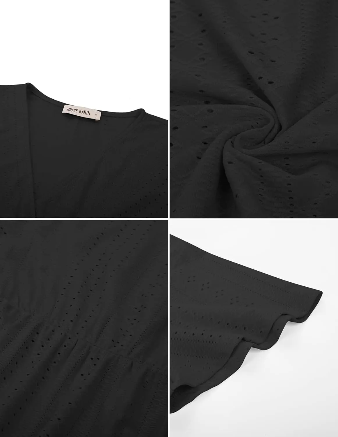GRACE KARIN 2025 Womens Summer Tops Wrap V Neck Eyelet Top Ruffle Sleeve Peplum Casual T Shirts