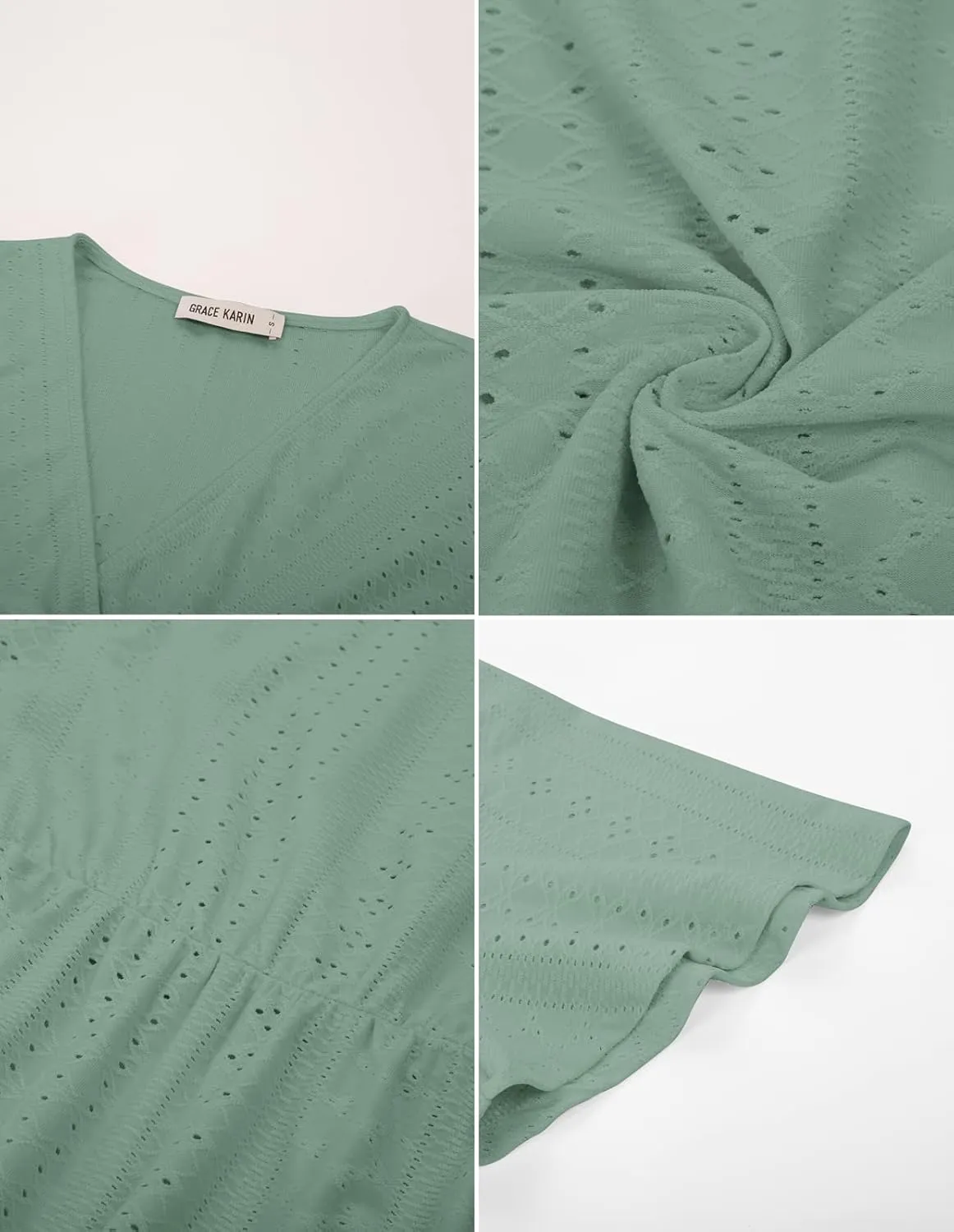 GRACE KARIN 2025 Womens Summer Tops Wrap V Neck Eyelet Top Ruffle Sleeve Peplum Casual T Shirts