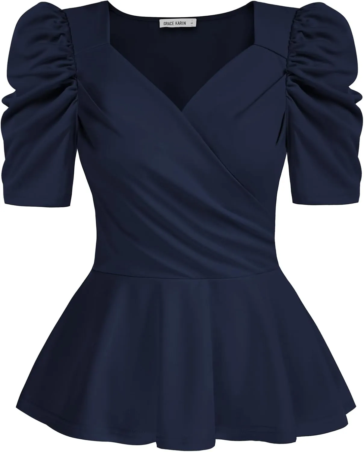 GRACE KARIN 2025 Womens Tops Elegant Peplum Top Wrap V Neck Puff Short Sleeve Summer Tops Blouse