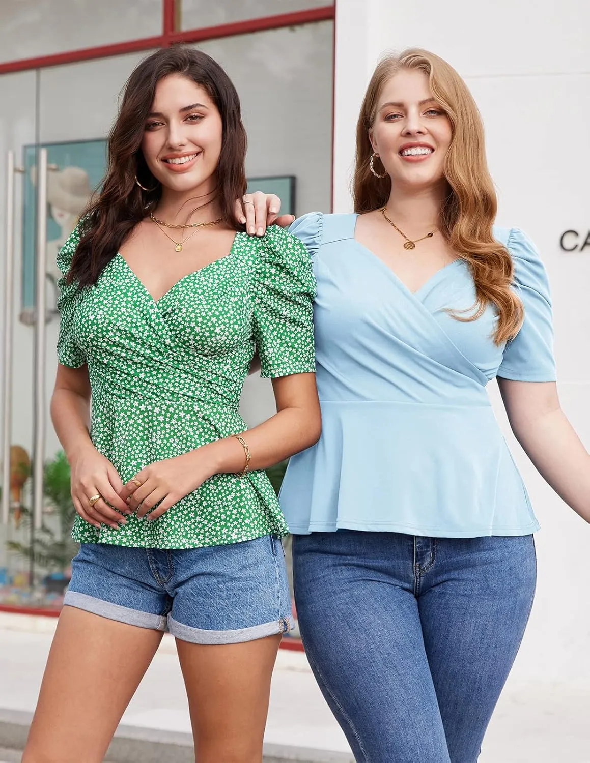 GRACE KARIN 2025 Womens Tops Elegant Peplum Top Wrap V Neck Puff Short Sleeve Summer Tops Blouse