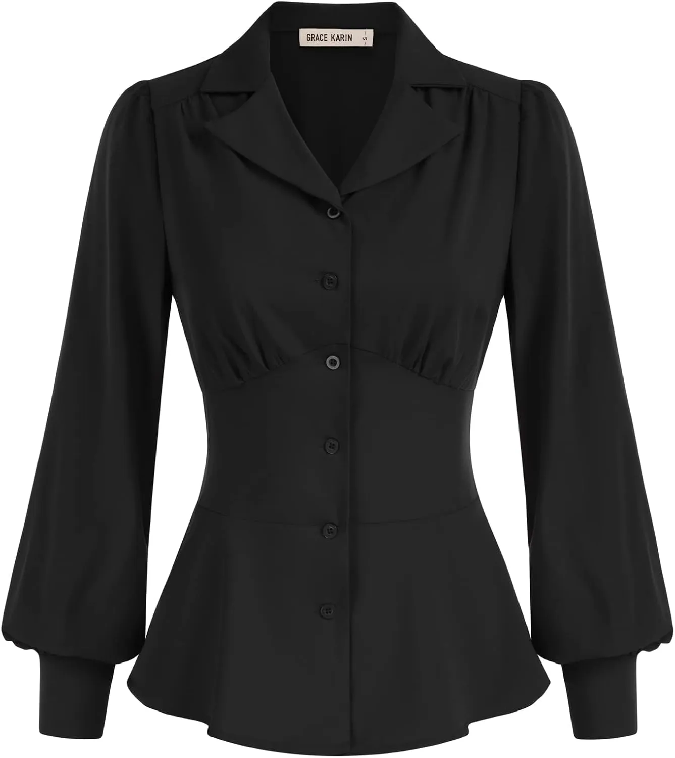 GRACE KARIN Button Down Shirts for Women Summer Peplum Tops Long Sleeve Work Blouse Collared Shirt Dressy Top