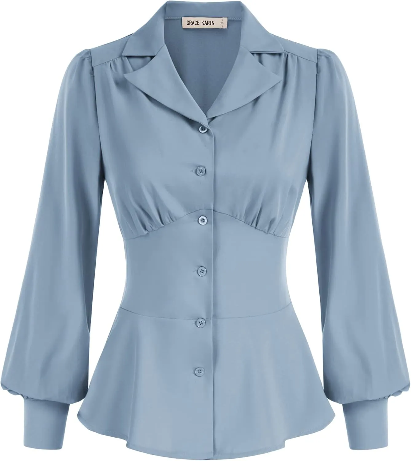 GRACE KARIN Button Down Shirts for Women Summer Peplum Tops Long Sleeve Work Blouse Collared Shirt Dressy Top