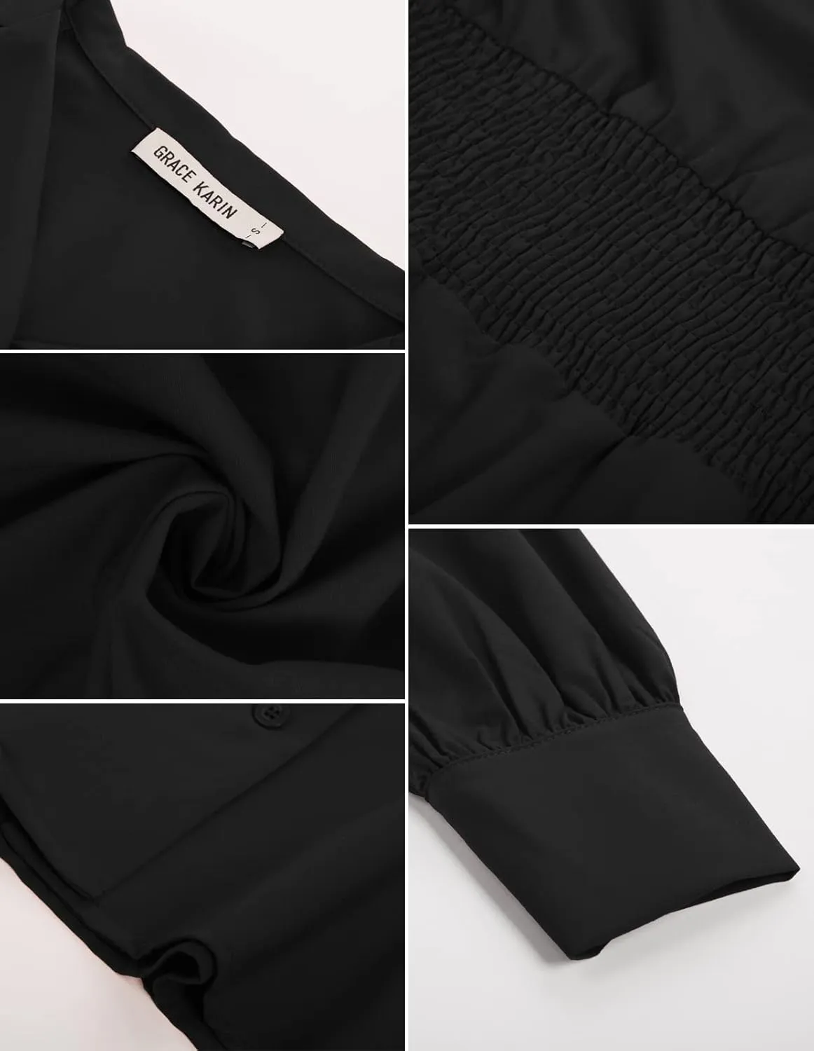 GRACE KARIN Button Down Shirts for Women Summer Peplum Tops Long Sleeve Work Blouse Collared Shirt Dressy Top