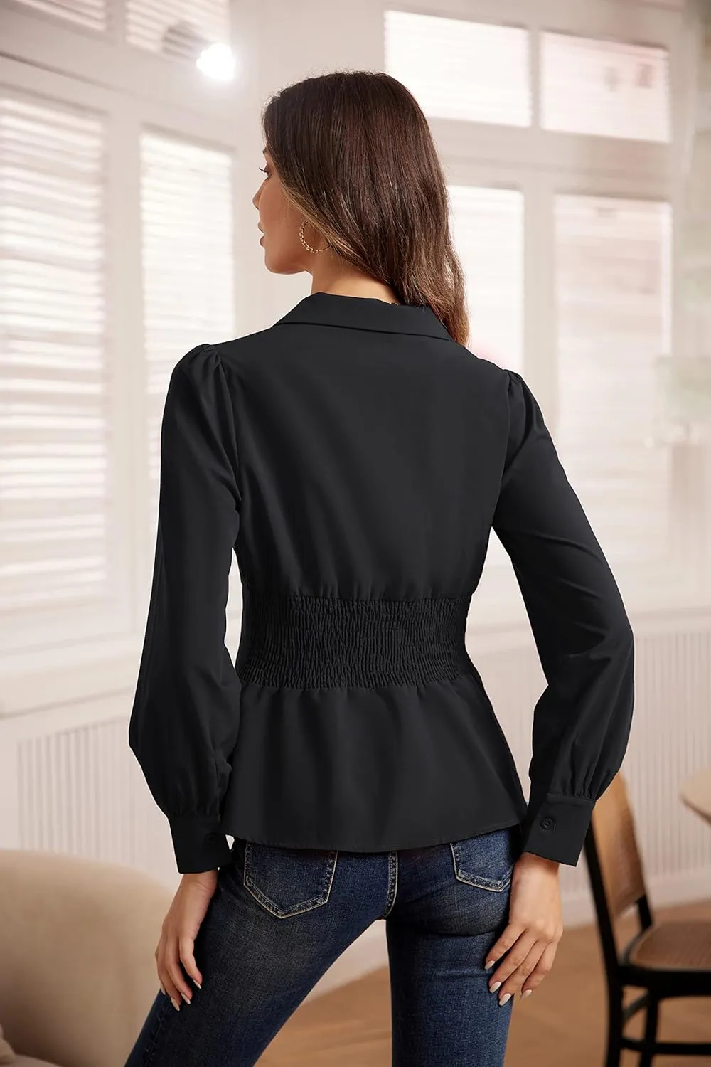GRACE KARIN Button Down Shirts for Women Summer Peplum Tops Long Sleeve Work Blouse Collared Shirt Dressy Top